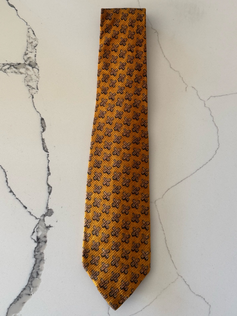 Robert Talbott Studio Luxury Silk Tie Gold Orange Geometric Motif Extra Long XL
